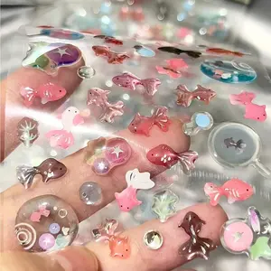 1PC Crystal Koi Fish Stickers, 3DCartoon Animal Theme, Self-Adhesive Plastic Decals, Reusable, with Silver Foil Embellishment, Matte Finish, with Embroidered Irregular Shape for Plastic Surfaces