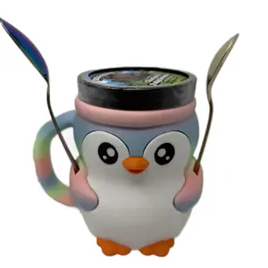 Pastel Rainbow 3D Printed Penguin Ice Cream Pint Holder Ramen Noodle Holder Reusable Gift Animals Drinkware Matte