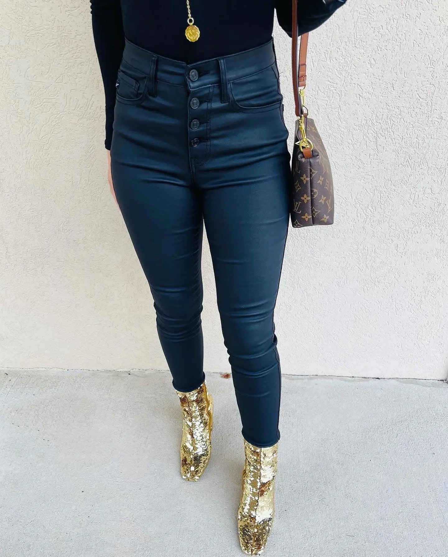Kancan Leather Coated Skinny Jeans