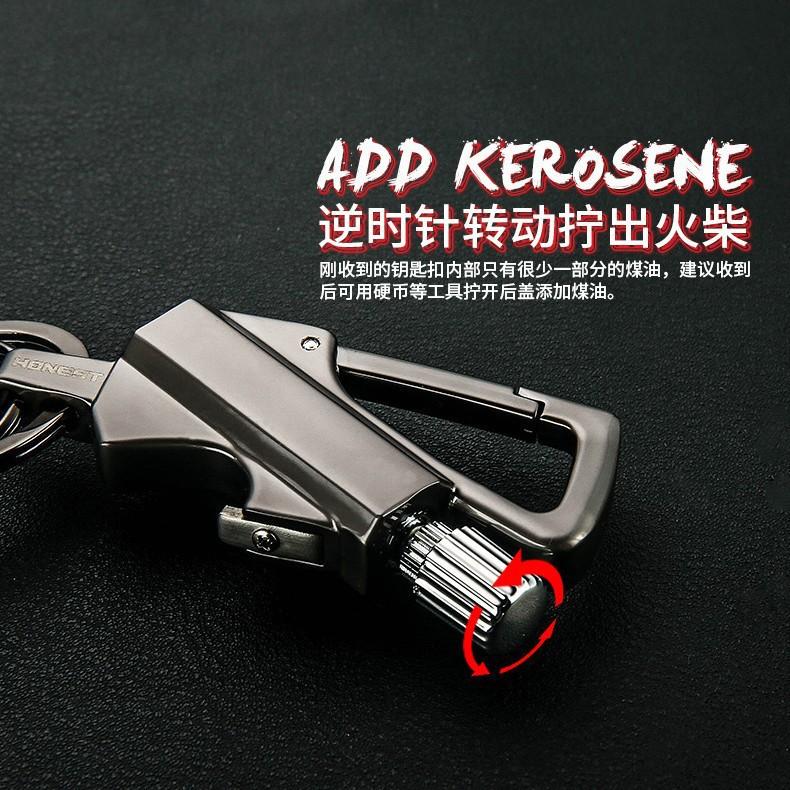 Multi-functional three-in-one metal tool lighter keychain with bottle opener. It is reusable and suitable for various occasions such as outdoor activities, travel, camping, parties, etc.
