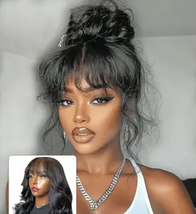 Kephare Body Wave Wigs With Bangs Glueless Wigs Human Hair With Drawstring 5X5 Hd Lace Pre Cut Ready to Wear 180% Density