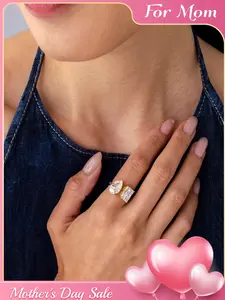 14K Gold Plated Toi et Moi Engagement Ring for Women - Elegant Glittering Ring - Pear & Emerald Cut Promise Rings - Statement Wedding Ring