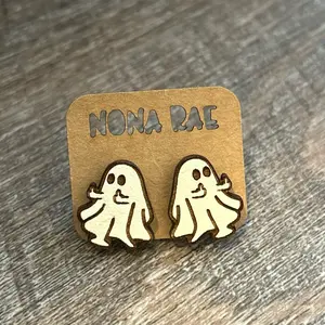 Ghostly Rebellion Earrings - Laser Cut Wooden Earrings