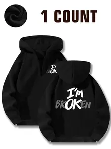Unisex's Letter Print Drop Shoulder Hoodie, Fashion Street Half Zip Hooded Sweatshirt for Daily Holiday Outdoor Wear, Unisex's Clothes for Fall & Winter
