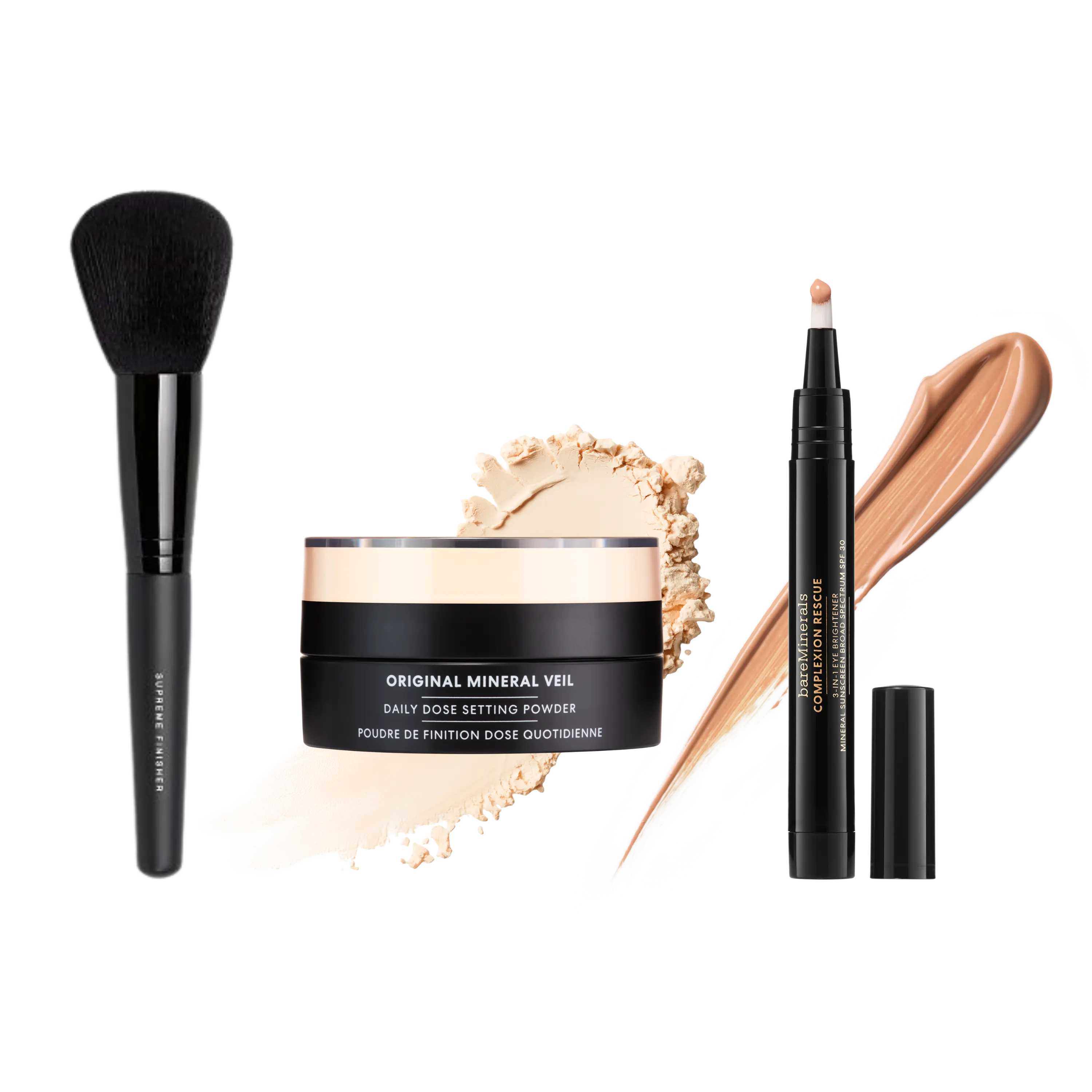 Daily Dose Mineral Setting Powder + Complexion Rescue 3-in-1 Eye Brightener Mineral SPF 30 + Supreme Finisher Brush