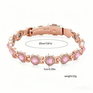 Fashionable and luxurious round single breasted magnetic bracelet | Made of brushed copper material, adjustable wristband with built-in strong magnet and crystal inlaid elegant jewelry bracelet, symbolizing good luck and the perfect gift for loved ones