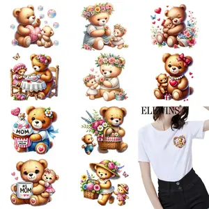 12 Mother's Day Teddy Bear Gold Foil Heat Transfers, DTF Transfer Gold Foil. Perfect for T-shirts, Hoodies, Jeans, Backpacks and Pillows, Washable Plastic Transfer Paper for Men and Women.