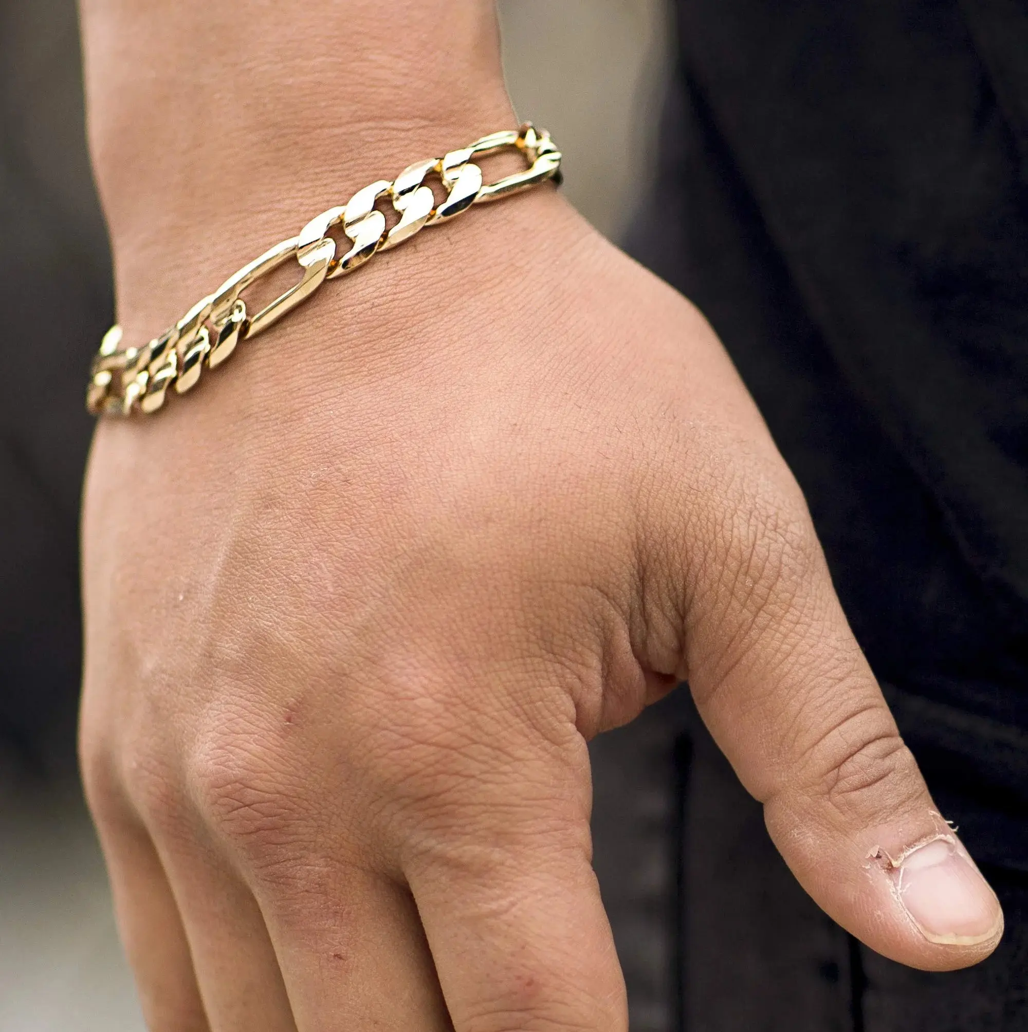 Men Women 18K Gold Plated Over Stainless Steel Bling Wide Figaro Link Bracelet