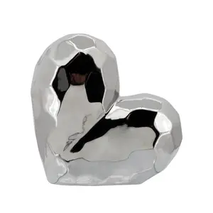 212 MAIN Shiny 7.75 in. Ceramic Heart-Shaped Light Decoration - Hangable Glam Home Decor Statue, Silver Hanging Decorative Sculpture for Home Supplies