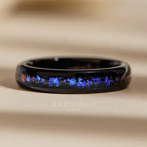 The Galaxy Tungsten Ring, Polished Black with Nebula inlay - 4MM