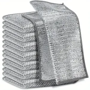 Wire Dishwashing Cloth, Mesh Dishcloth For Kitchen Stove Dishwashing And Pot Washing, Grid Non-stick Oil Oil-free Kitchen Cleaning Cloth, Kitchen Stove Range Hood Pot Dish Sink Cleaning Cloth, Stains Dirts Removal Cloth, Cleaning Supplies