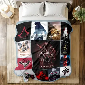 Assassin's Creed Collage Printed Blanket with Iconic Game Scenes & Logo Prints - Super Soft & Skin-friendly, Long-Lasting, Durable, Quick-Drying, Machine Washable, Multi-Size for Bed, Sofa, Travel & Office Naps, Ideal Gift for Game Fans
