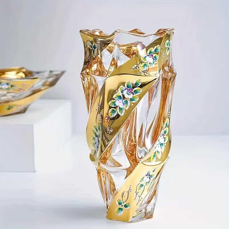 1pc Modern Glass Vase, Gold Plated Decorative Glass Vase For Fresh And Dried Flowers, Suitable For Living Room, Dining Table, Bedroom, Balcony, Suitable For Christmas, Decorative Homewares, Vases, Boho Decor Bouquet Design