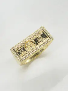 Men's Cubic Zirconia Inlay Ring, Hip-Hop Vintage Dollar Bill Design, Copper Alloy Daily Wear Jewelry, Perfect Gift for Dad Boyfriend, Vintage Rings