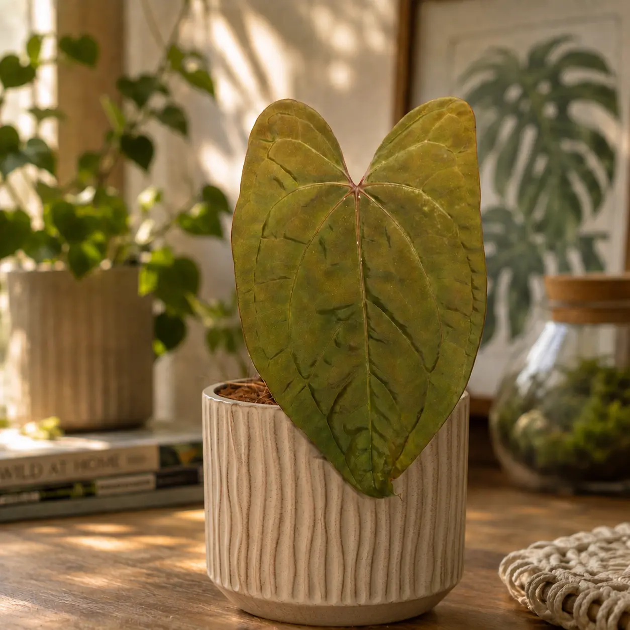 Anthurium Red Vein Dark Phoenix rooted active growing plant
