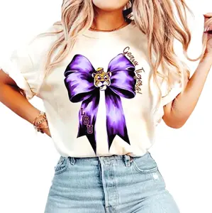 LSU Purple and Gold Coquette Bow Shirt, LSU Football Coquette Shirt, Game Day, Football Season Shirt, Tigers Shirt Cotton Fabric 5