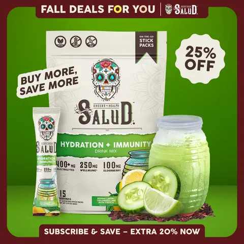 Salud 2-in-1 [Hydration + Immunity - Cucumber Lime] Electrolytes Powder, Agua Fresca Drink Mix, Elderberry, Dairy & Soy Free, Non-GMO, Gluten Free, Vegan, Low Calorie, 1g Sugar (15 Servings)