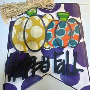 Fall Pumpkin Door Hanger, 23x19in Large Hand-Painted Wood Sign, Bold Fall Porch Decor, Handmade Iowa Home Festive Decoration