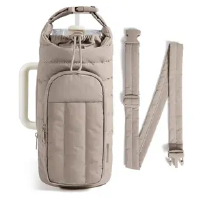 Insulated Crossbody Water Bottle Bag - Large Capacity Solid Color Portable Outdoor Sports Thermos Holder for Travel Drinkware