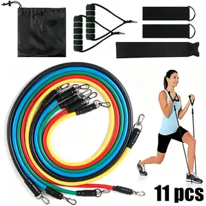 11 PCS Resistance Training Tubes, 42” Long 1/2” Diameter, 5 Color-Coded Tensions (10-30 LBS), Foam Handles & Portable Carry Bag
