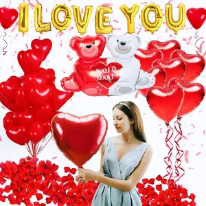 Valentines Day Heart Balloons Decorations for Romantic Special Night Silk Rose Petals for Anniversary Wedding Party