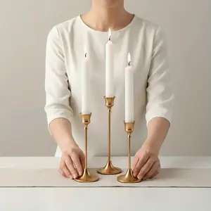 3-Piece Christmas European Metal Candelabra Set, Copper Color Candle Holder Stand, Candlestick Home Decor Romantic Dinner Prop for Parties & Dates