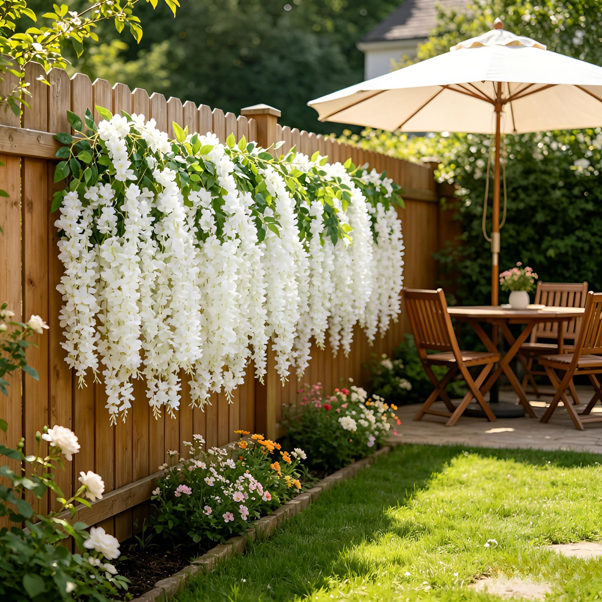 Dense Artificial Fake Wisteria Vine Ratta Hanging Garland 12Pcs 43.3 Inch/Piece Silk Flowers String Artificial Wisteria Flowers for Decorative Home Party Wedding Garden Decorations Artificial Flowers For Outside