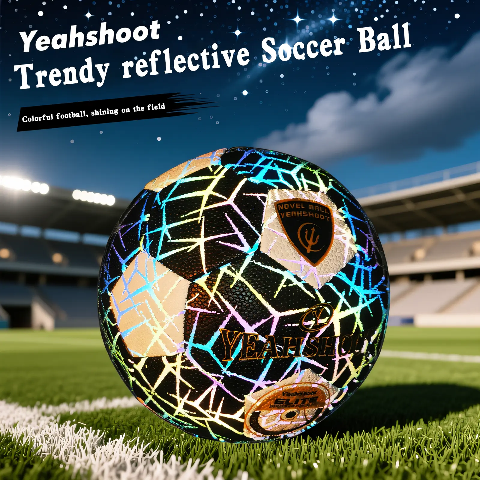 2026 New Holographic Reflective Soccer Ball -Size 5 Professional Luminous, Durable PU, Glow-in-Dark, w/Pump & Bag, Great Gift
