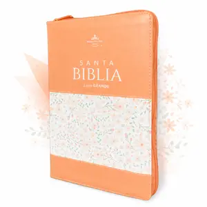 Biblia con Cierre Letra Grande 12 puntos para Mujer RV1960 imit. piel coral flores con índice y canto floral
