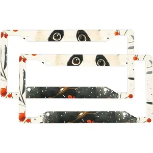 Cute Winter Panda Fancy License Plate Frames for Women Men 2 Pack Universal Aluminum Car License Plate Cover Holders with 4 Holes and Screws Car Accessories Decorative