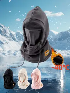 Unisex Solid Color Drawstring Design Hooded Outdoor Hiking Hat, Casual Windproof Warm Hat for Fall & Winter, Fashion Accessories for Men & Women