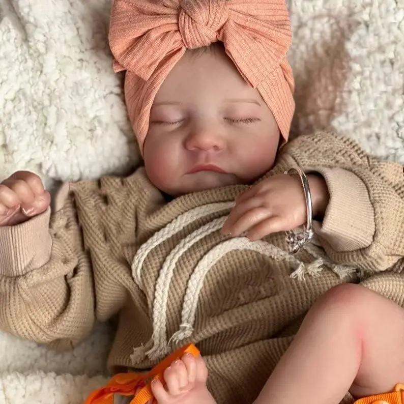 19-in (48cm) Vinyl & Cotton Weighted Reborn Sleeping Doll, Collectible Unisex Newborn Toddler Doll with Painted Hair, Jointed Limbs, Realistic Look, Outfit, Diaper, Accessories, Ideal for Grandma’s Companionship, Christmas Gift, 19 Inches, Reborn Silicone