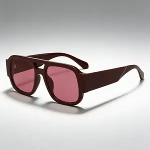 Aviator Frames Sunglasses, Fashionable Unisex Full Rim PC Pilot Style Eyewear with UV Protection, Casual Red Frame Personalized Shades