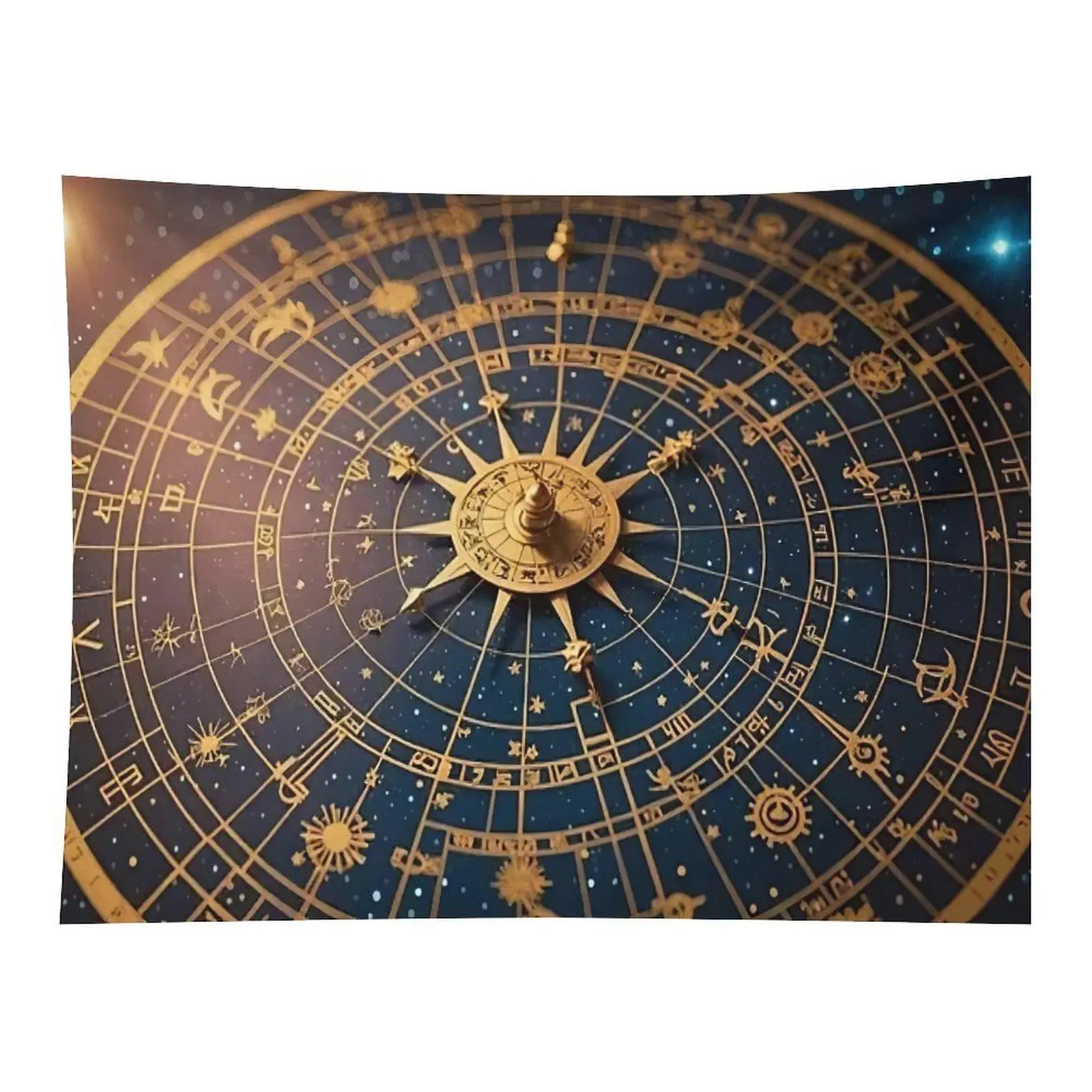 Antique Golden Astrological Star Chart Tapestry Zodiac Constellation Wheel Dark Cosmic Starry Sky Mystical Wall Decor
