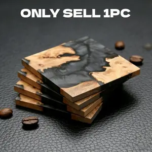 Handmade Italian Olive Wood Cup Mat Set, Epox Resin Style, Office Home Restaurant Decor, Artistic Holiday Gift, Modern Design
