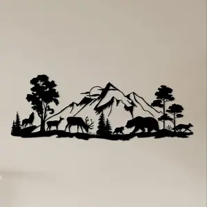 Mountain & Forest & Animal Deer Design Artistic Wall Art, 1 Count Metal Wall Decoration, Hanging Decor for Home Living Room Bedroom, Home Decor, Decorative Artwork, Hangable Artwork