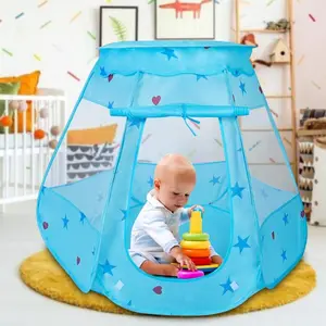 Kids Pop Up Game Tent Prince Princess Toddler Play Tent Indoor Outdoor Castle Play Tent Birthday Gift For Kids Blue Polyester 100x100x85cm - Playhouse Playroom