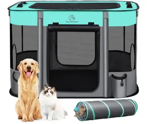 Upgrade Dog Playpen,Foldable Portable Soft Dog Cat Playpens,Waterproof Portable Kennel Tent Crate,Removable Cat Tunnel,Indoor Outdoor Dog Pen Cage for Large/Medium/Small Dogs with Carrying Case,L