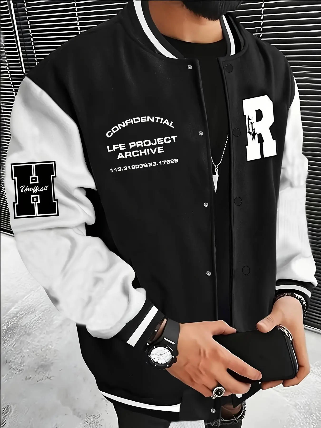 Men's Baseball Jacket Streetwear Jackets Casual Outerwear, Fashion Letter Print, Loose Fit Comfortable Top, Fall & Winter Street Style, Outdoor Date Wear, Long Sleeve