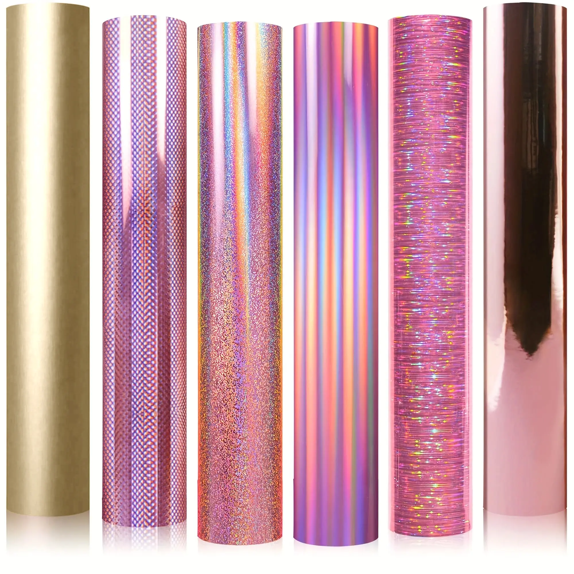 Rose Gold Permanent Holographic Vinyl Decal Sticker, 6 Sheets, 12x10 Inches, Ideal for DIY Cups, Home Decor, Car Accessories, Holiday Decoration
