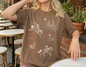 Western Graphic Tee - Vintage Cowboy Sketch Comfort Colors Shirt, Country Concert Outfit, Everyday Wear, No Fuss Style, Casual Cool, For Every Occasion