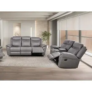 NX6001WG-2PC 2-Piece Agata Warm Grey Leather-Like Fabric Sofa & Love Seat Recliner Set with Cup Console and Recliner Mechanism Modern Design