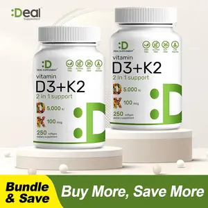 Deal Supplement Vitamin D3+K2 | Immune Support | Bone Health | 250 Veggie Softgels Healthcare Dietary