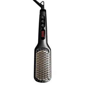 Ceramic Ionic Hair Straightener Brush for Home Salon | MCH Fast 20s Heating Tech with Auto-Off Safety | Anti-Scald with Universal Dual Voltage | Rotatable Power Cord (Black)