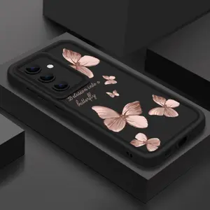 Gold Butterfly Soft TPU Protective Case for Samsung Galaxy A55 A54 A15 A14 A16 A35 A52 A53 A25 5G S24 S23 S22 Ultra Plus S23 FE Shockproof and Drop-proof Mobile Phone Cover Cellphone Protection