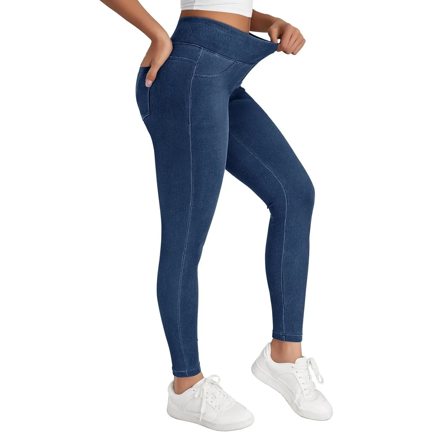 Womens Jeggings High Waisted Stretch Jeans Skinny Tummy Control Denim Leggings with Pockets Trendy Pants 2025