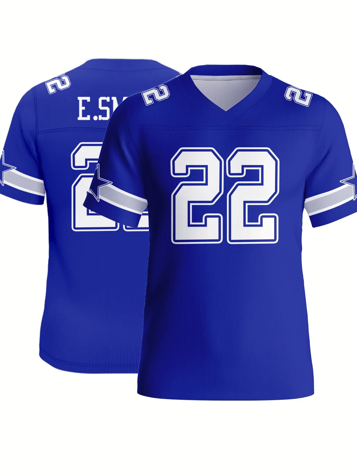 Nfl Football Fanwear - 22 Number Short Sleeve Game Jersey, Blue Breathable Athletic Top Sweat-Wicking, Sporty Geometric Design, Perfect Gift Choice