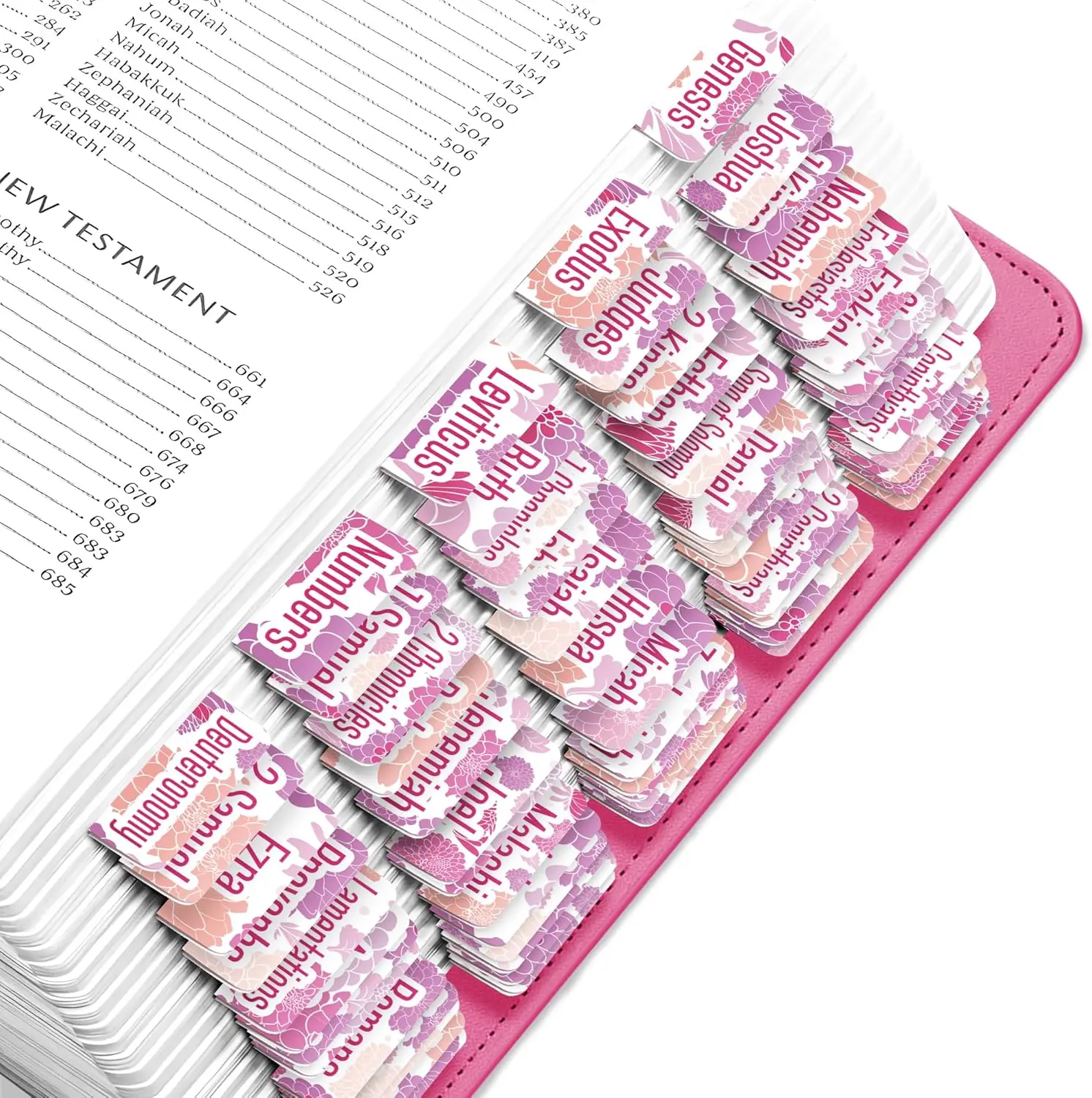 Purple &  Dahlias Flower  Tabs for Old and  Testament, 80 Large Print Tabs for  Study, Water-Resistant and Durable  Index Tabs for Women and Men - 1.7" Wide