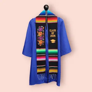 Class of 2026 Floral Embroidered Mexican Sarape Graduation Stole for Graduation Ceremonies