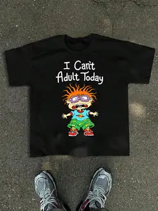 Rugrats Chuckie Finster Vintage Cartoon Graphic T-Shirt, "I Can't Adult Today" Funny Slogan Tee, 90s Nostalgia Oversized Top, Perfect for Retro Outfits, Cartoon Gatherings, Casual Streetwear, Casual Style Tee